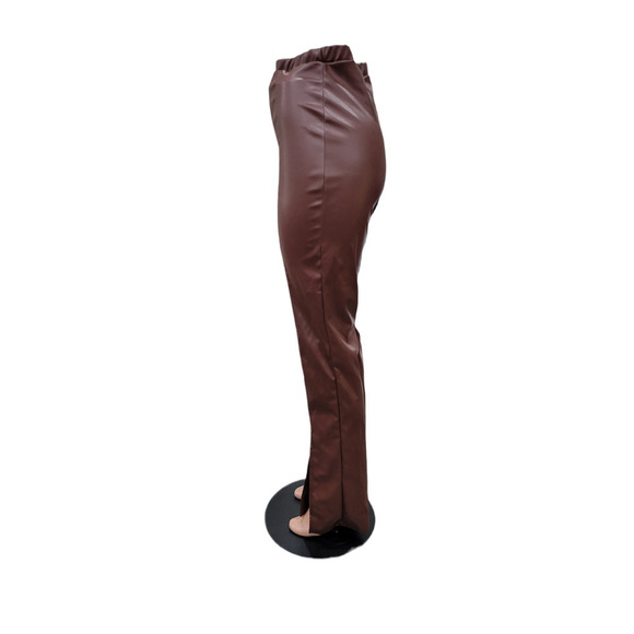 NEW Pretty Little Things Women's High Rise Faux Leather Split Pants Size 6 Brown - Picture 7 of 15